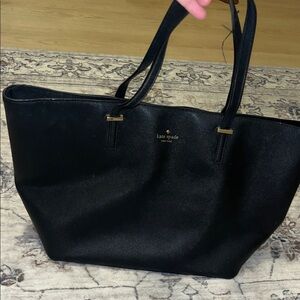 Kate Spade New York Large Black Leather Tote with Gold Hardware